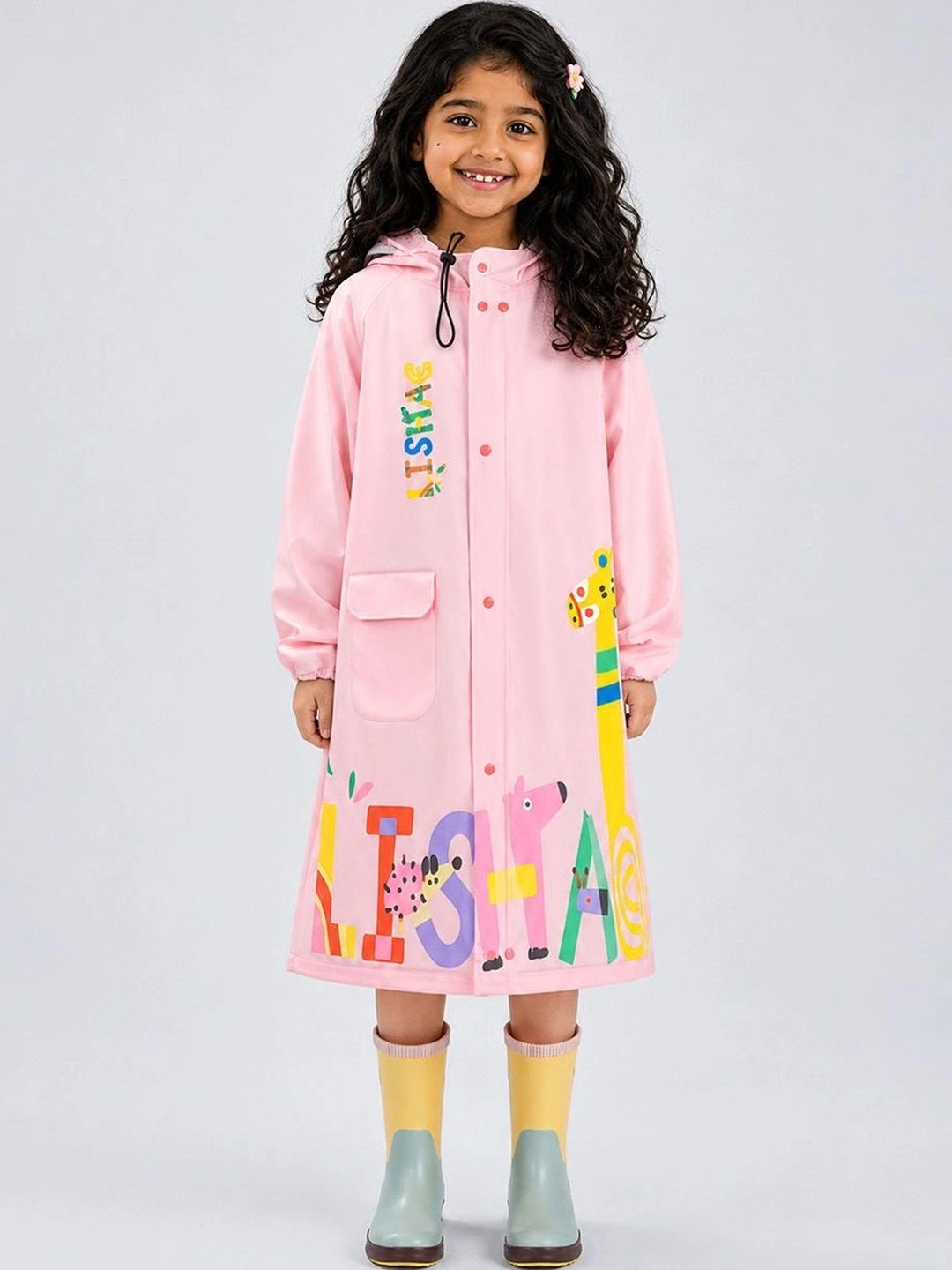 Little Surprise Box Kids Giraffe Knee-Length Raincoat-picture-15