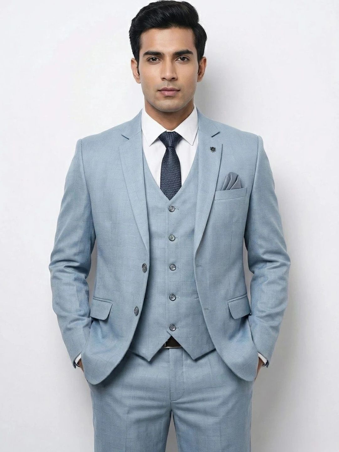 TRIANGLE Checked Notched Lapel 3 Piece Blazer and Waistcoat with Trousers Suits-image-25