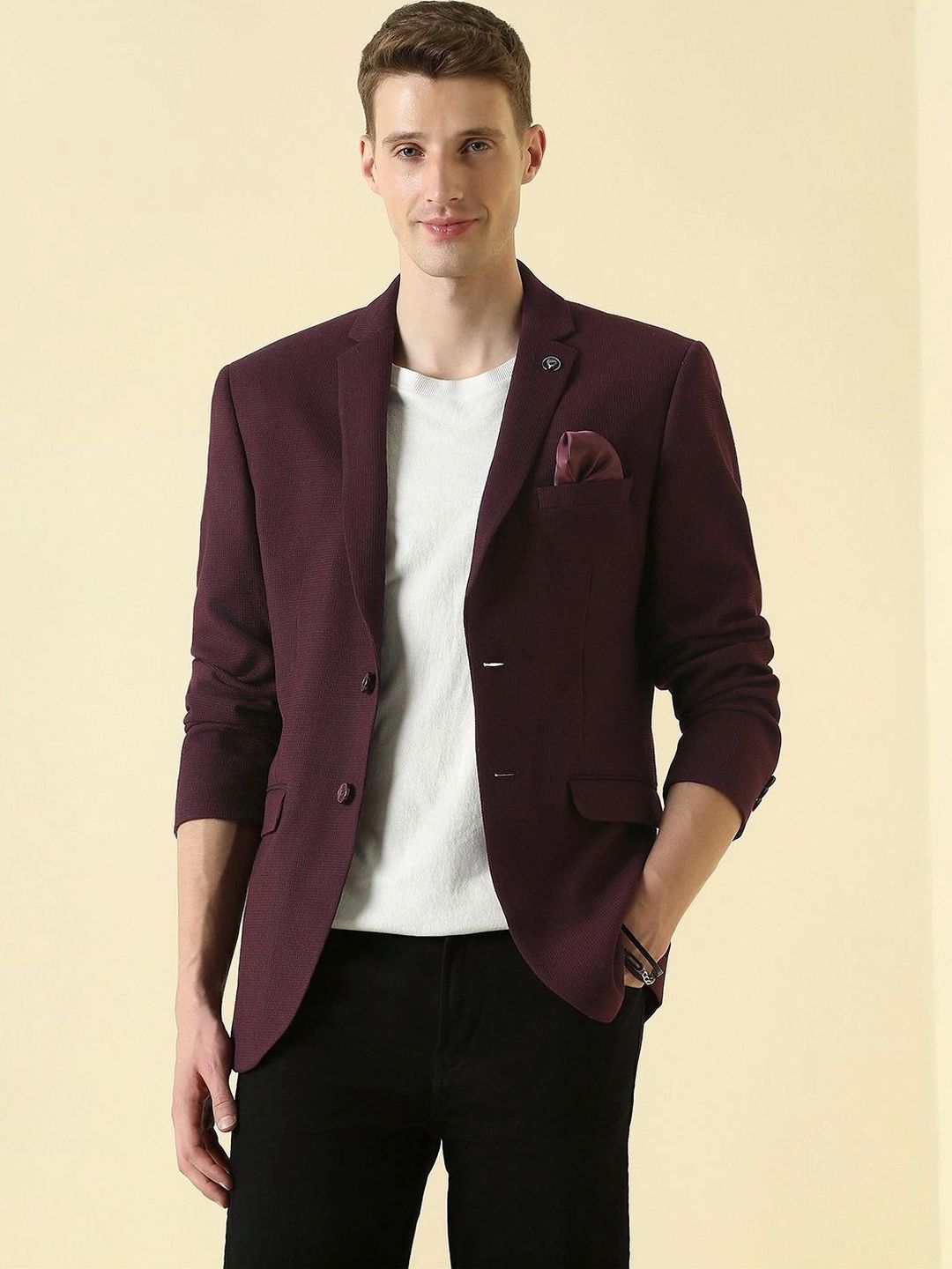 Allen Solly Self Design Notched Lapel Single-Breasted Slim Fit Casual Blazers-picture-15
