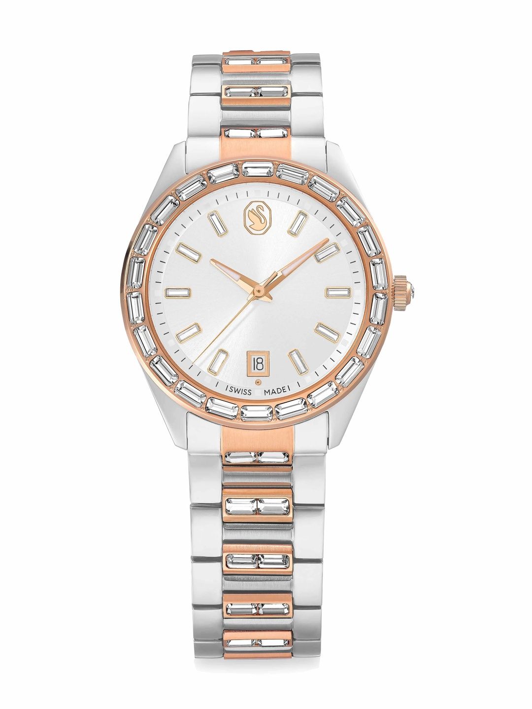 SWAROVSKI Women Embellished Dial & Bracelet Style Straps Analogue Date Aperture Watch 5734663-picture-3