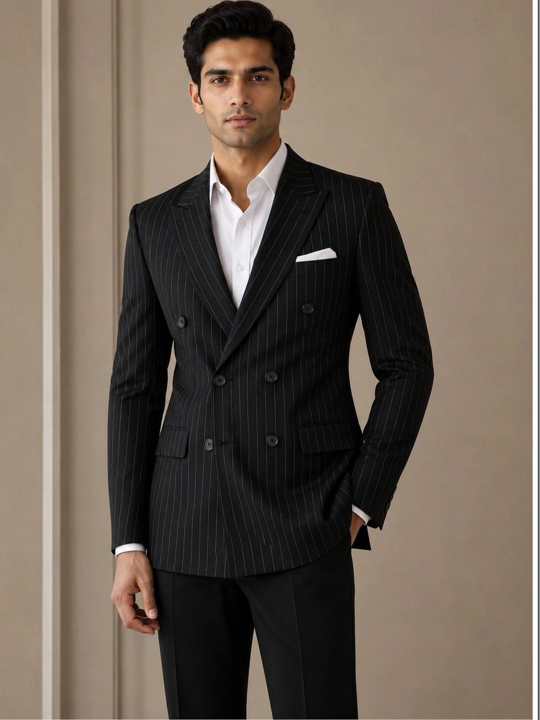 SOURAGYA Striped Notched Lapel Double-Breasted Tailored Fit Blazers-picture-21