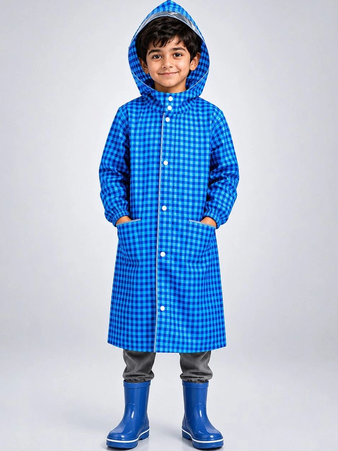 Little Surprise Box Kids Checked Hooded Raincoat-picture-58