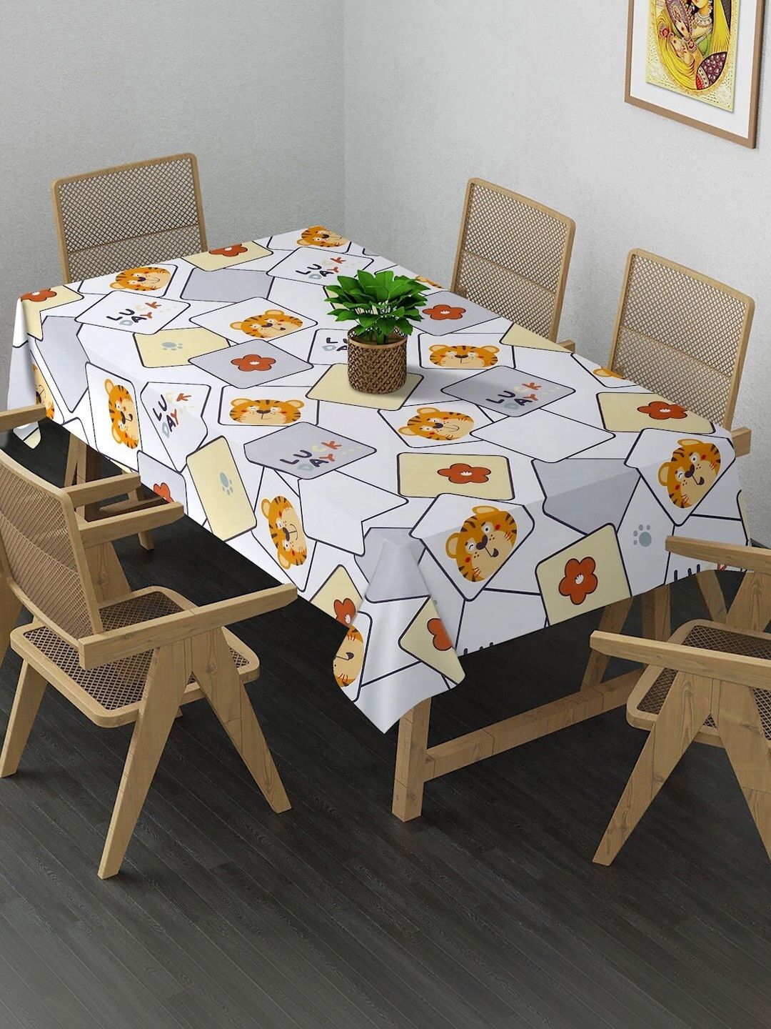 Myntra Elegant Homes White Cartoon Printed 6-Seater Table Cover-picture-40