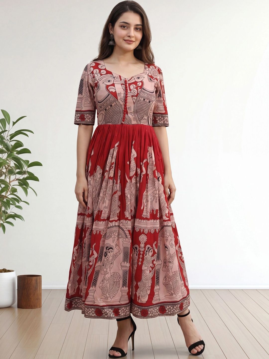Moda Rapido Printed V-Neck A-Line Ethnic Dresses-image-30