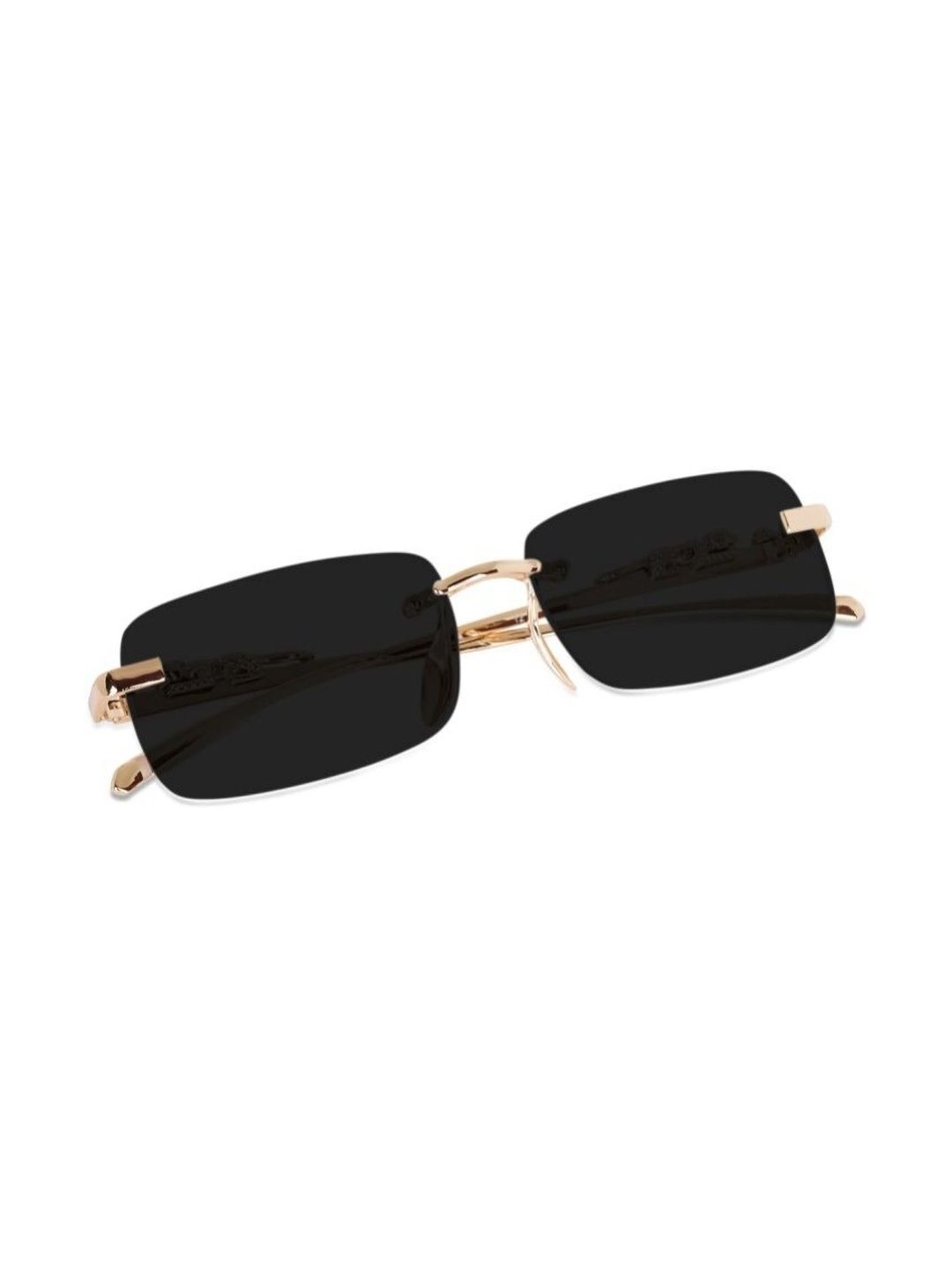 SPADEACES Unisex Black Lens & Gold-Toned Rectangle Sunglasses with-image-12