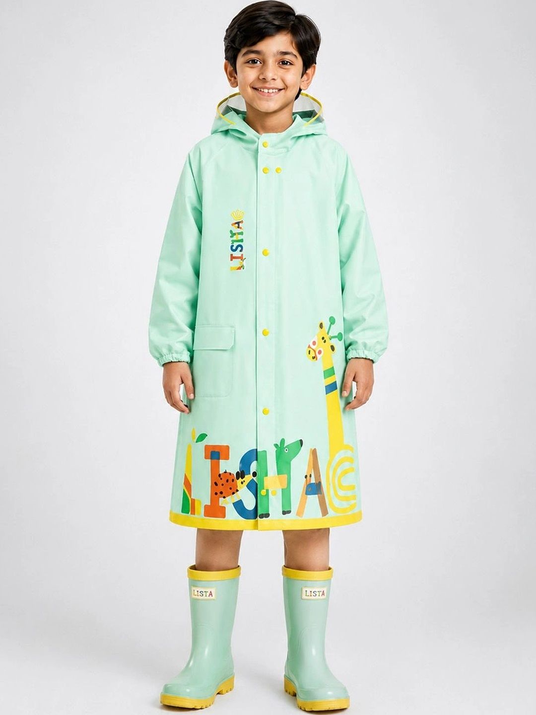Little Surprise Box Kids Giraffe Knee-Length Raincoat-image-22