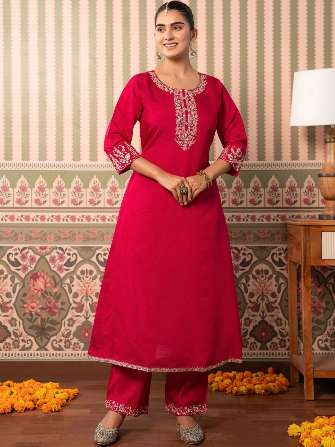Aramya Women Embroidered Ethnic Palazzos-picture-34