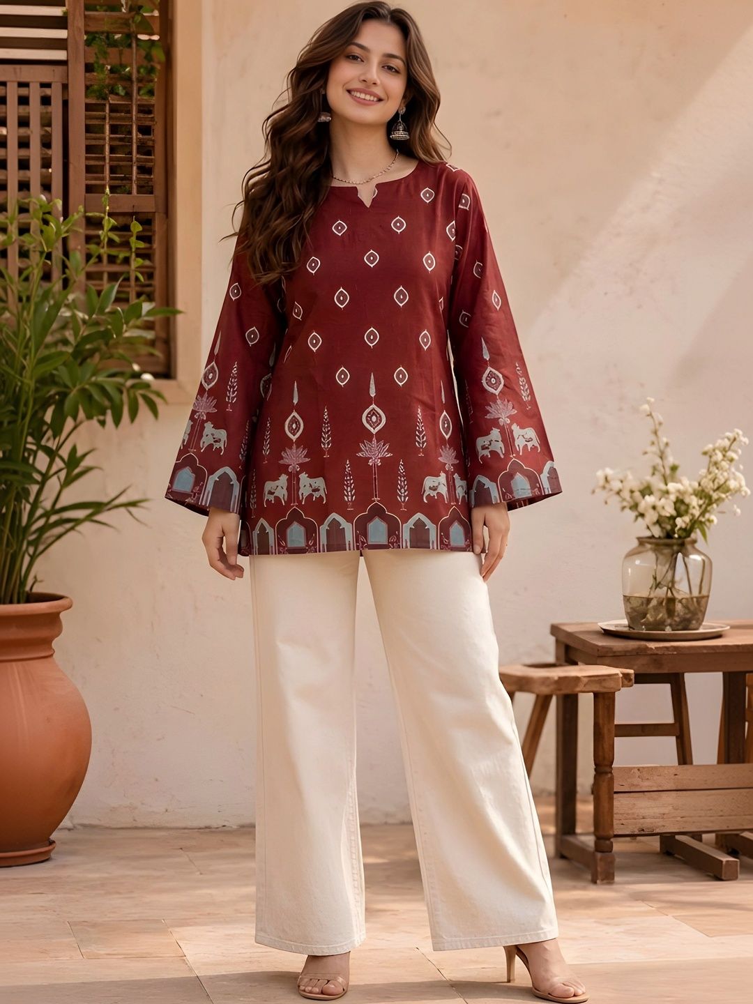 Anouk Rustic Ethnic Motifs Printed V-Neck Kurti-picture-34