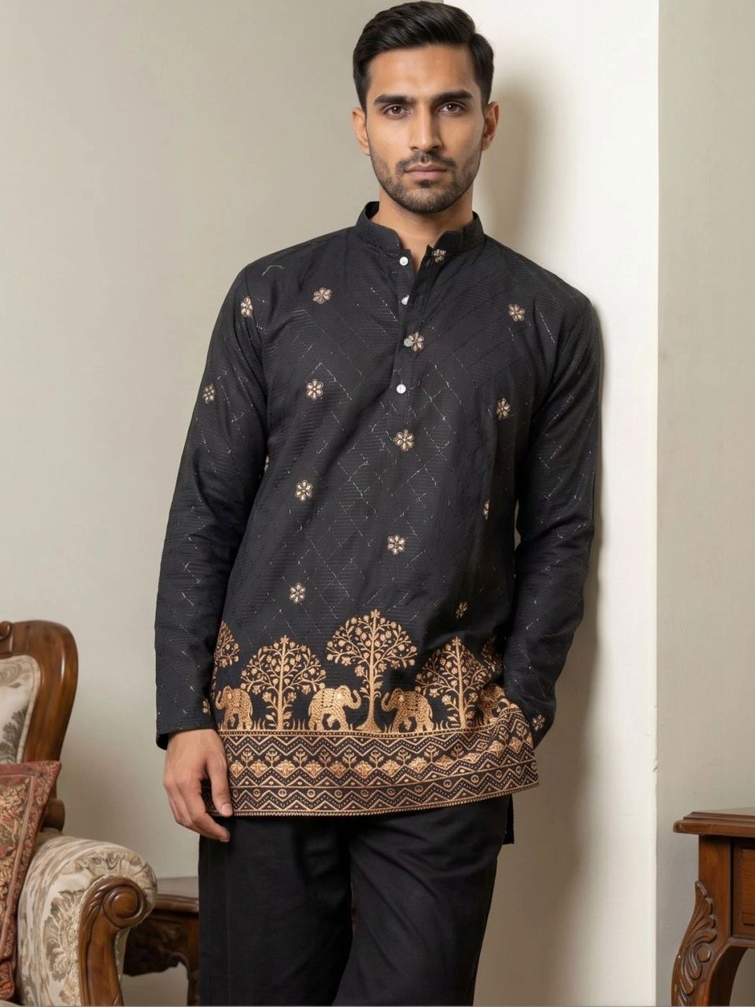 Jompers Men Ethnic Motifs Embroidered Thread Work Kurta-picture-19