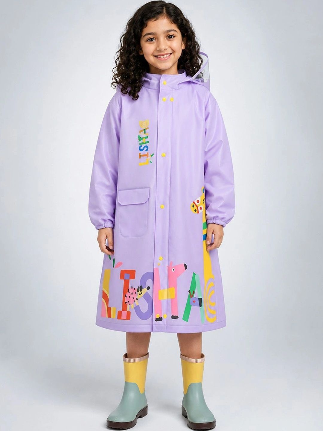 Little Surprise Box Kids Giraffe Knee-Length Raincoat-picture-49
