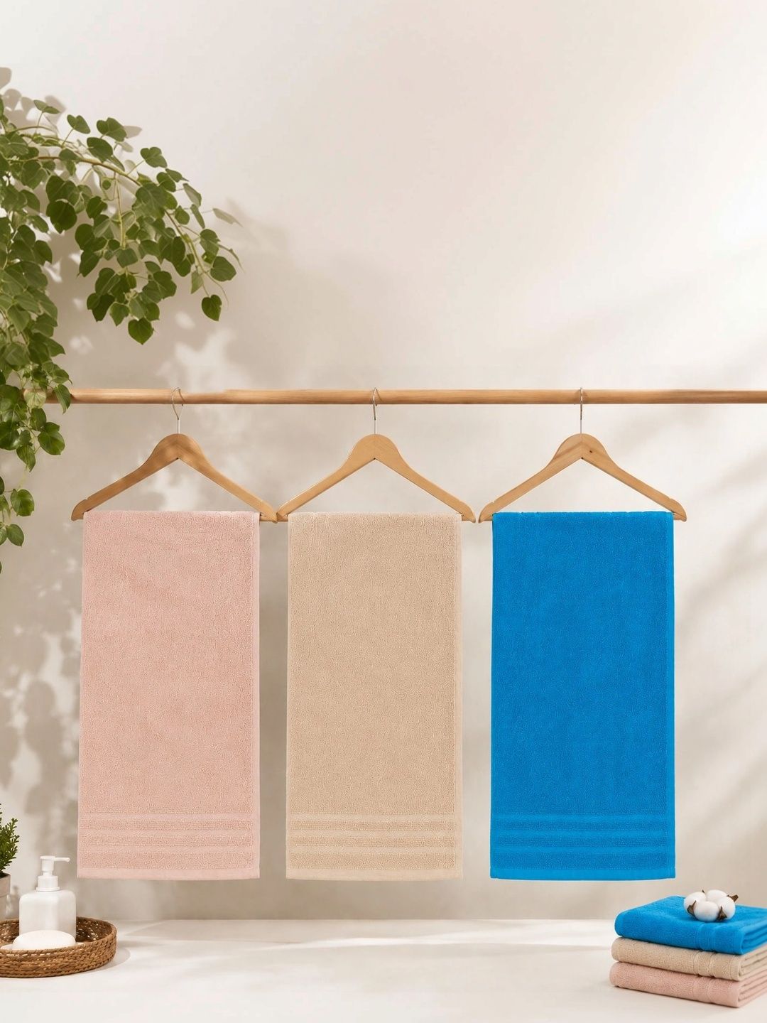 FNOCKS 3-Pcs Blue & Pink Cotton Absorbent Hand Towels-picture-6