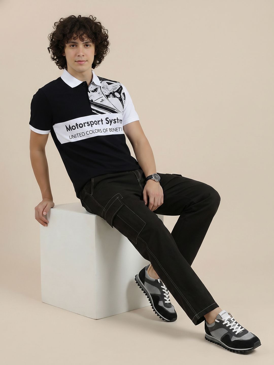 United Colors of Benetton Colourblocked Printed Polo Collar T-shirt-image-33