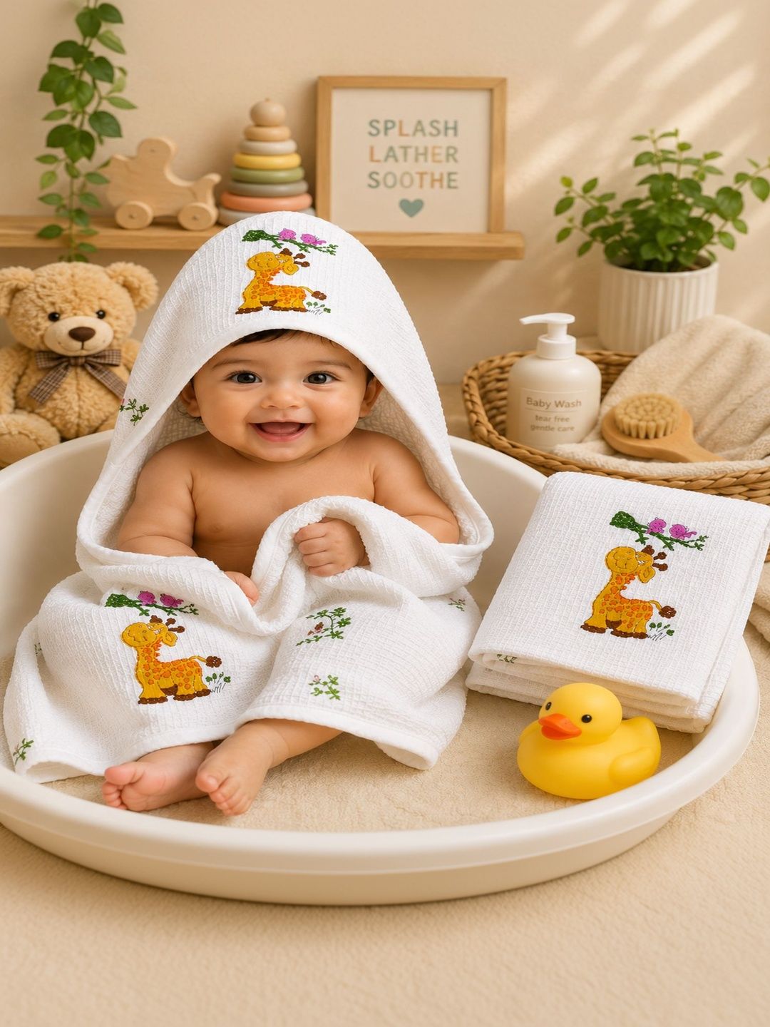 Rangi Saga White & Yellow 1 Printed Cotton 560 GSM Bath Towel-image-31