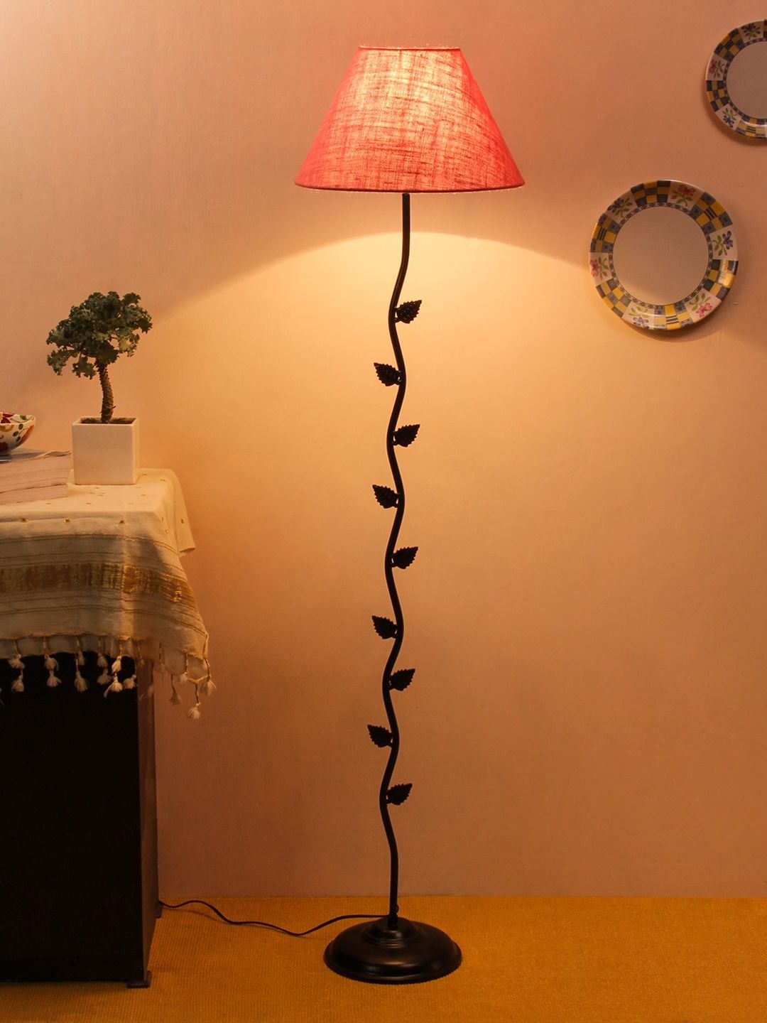 Myntra Elegant Homes Pink & Black Leaf Floor Lamps-picture-13