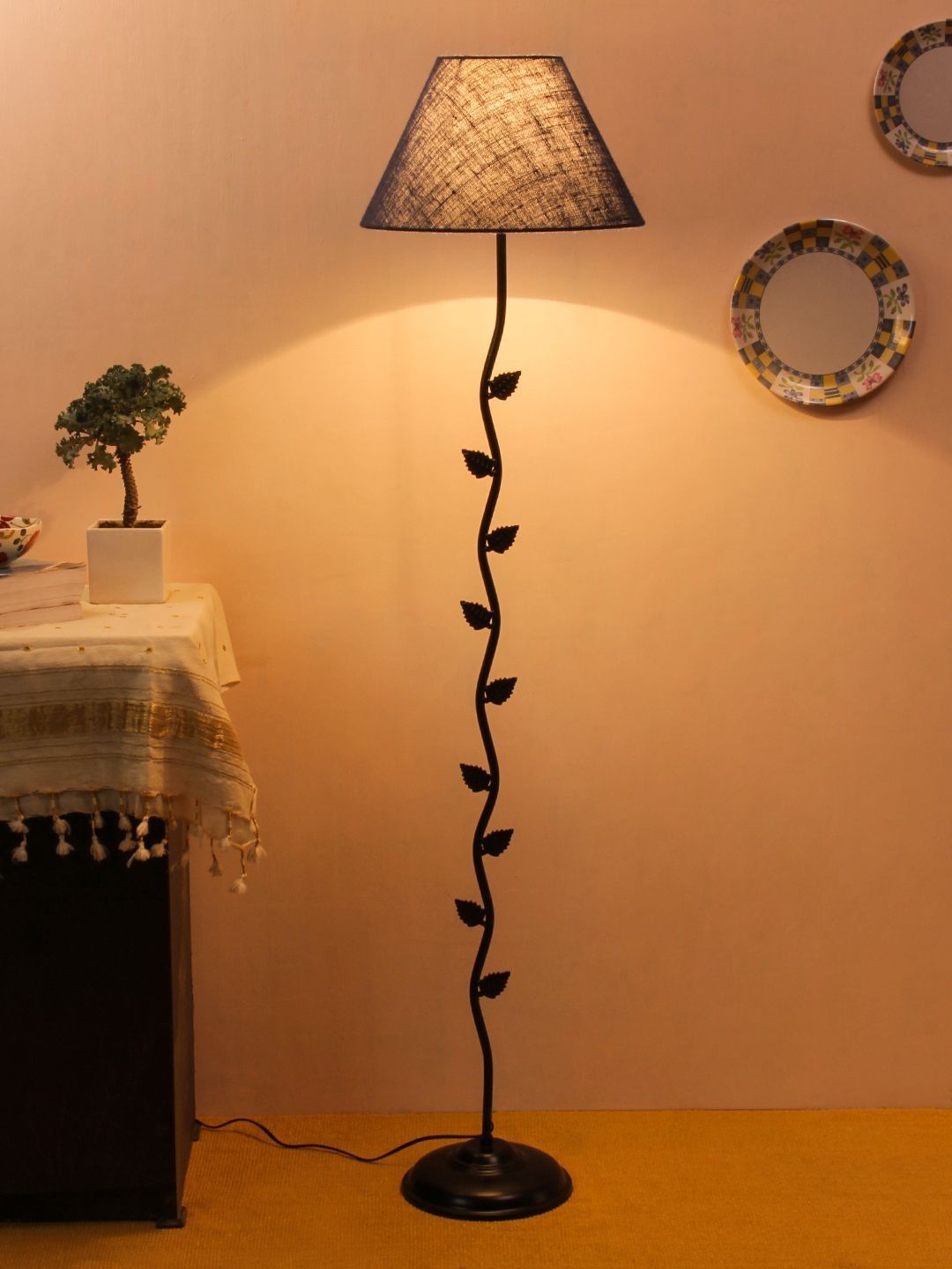 Myntra Elegant Homes Blue & Black Leaf Floor Lamps-picture-15