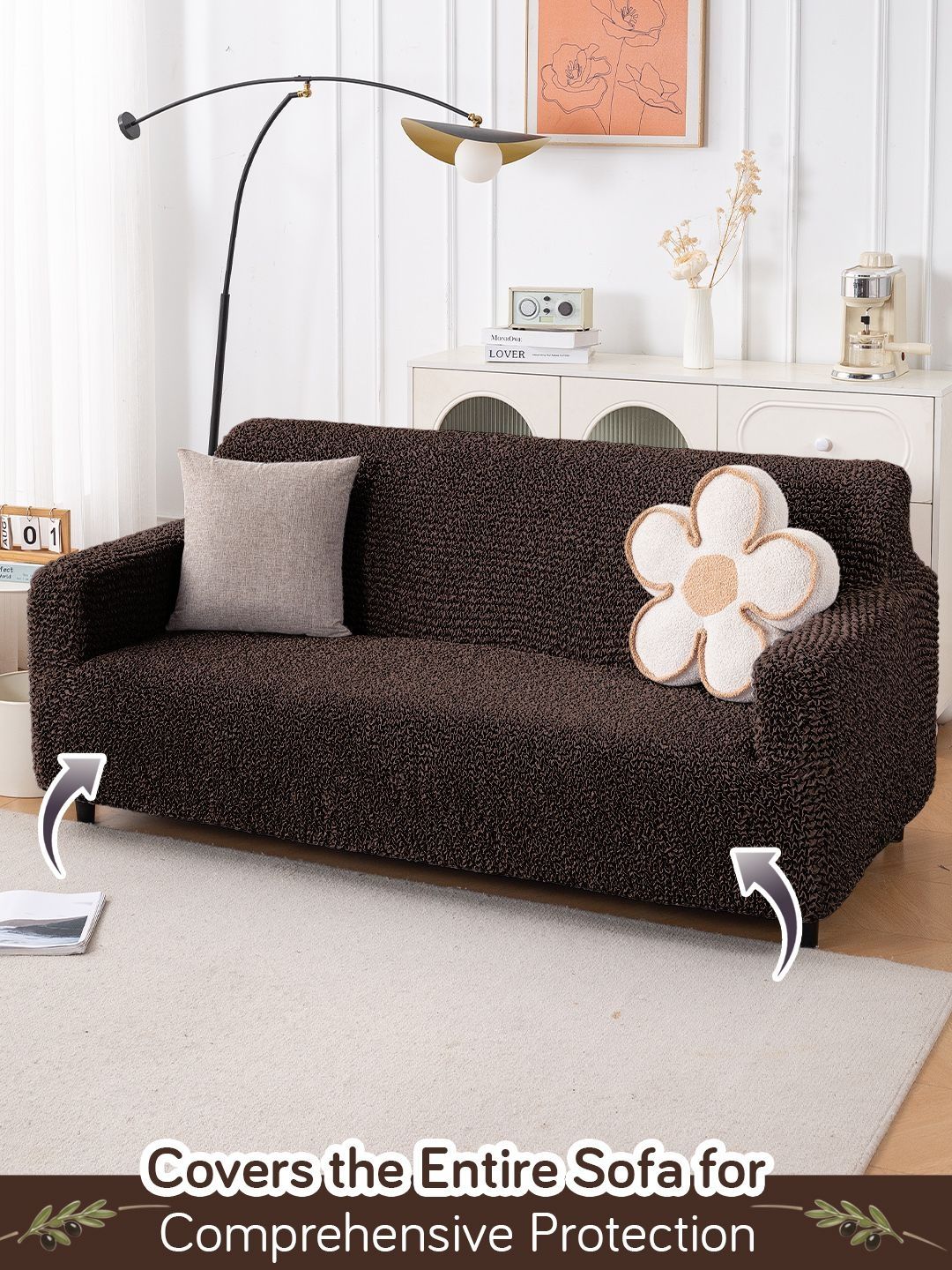 HOKIPO Chocolate Brown Italian Belissia Luxe 700 GSM Microfiber 3 Seater Sofa Cover-picture-30