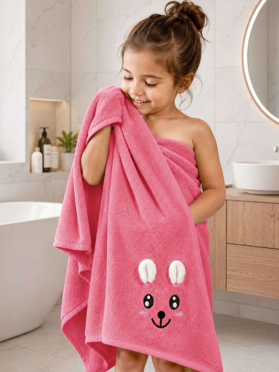 FABINALIV Pink & White 1 Cotton 400 GSM Bath Towel-image-49