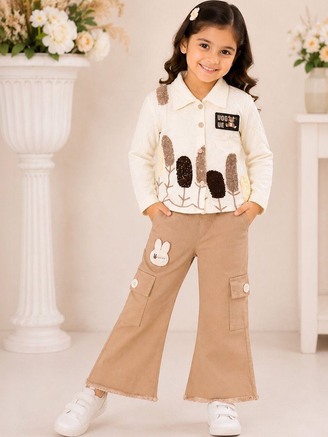 STUMBLE FASHION Girls Embellished Pure Cotton Top with Trousers-image-30