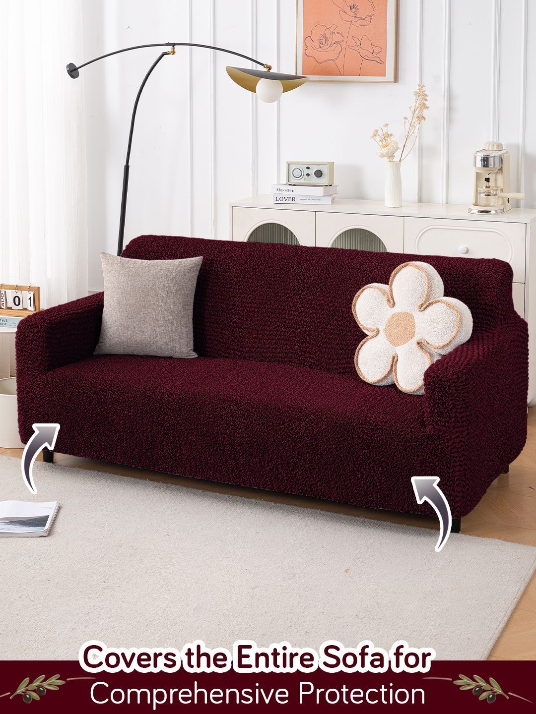 HOKIPO Merlot Wine Italian Belissia Luxe 700 GSM Microfiber 3 Seater Sofa Cover-picture-15