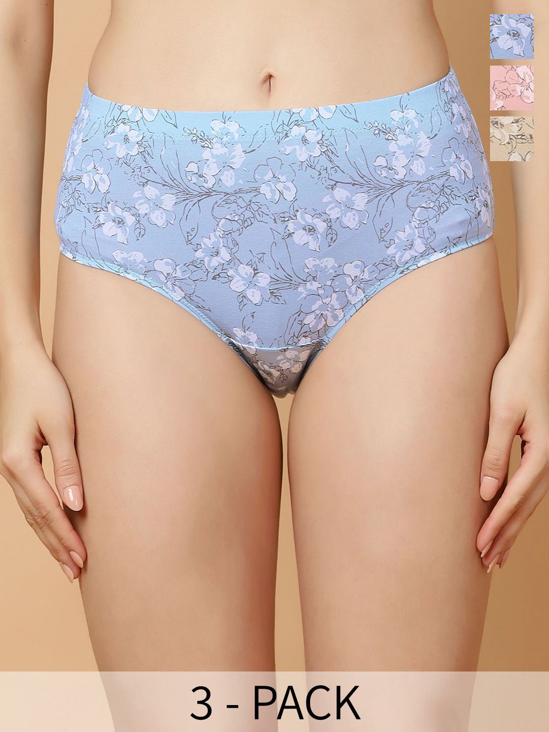 Soie Women Pack of 3 Printed Cotton Basic Briefs-picture-38