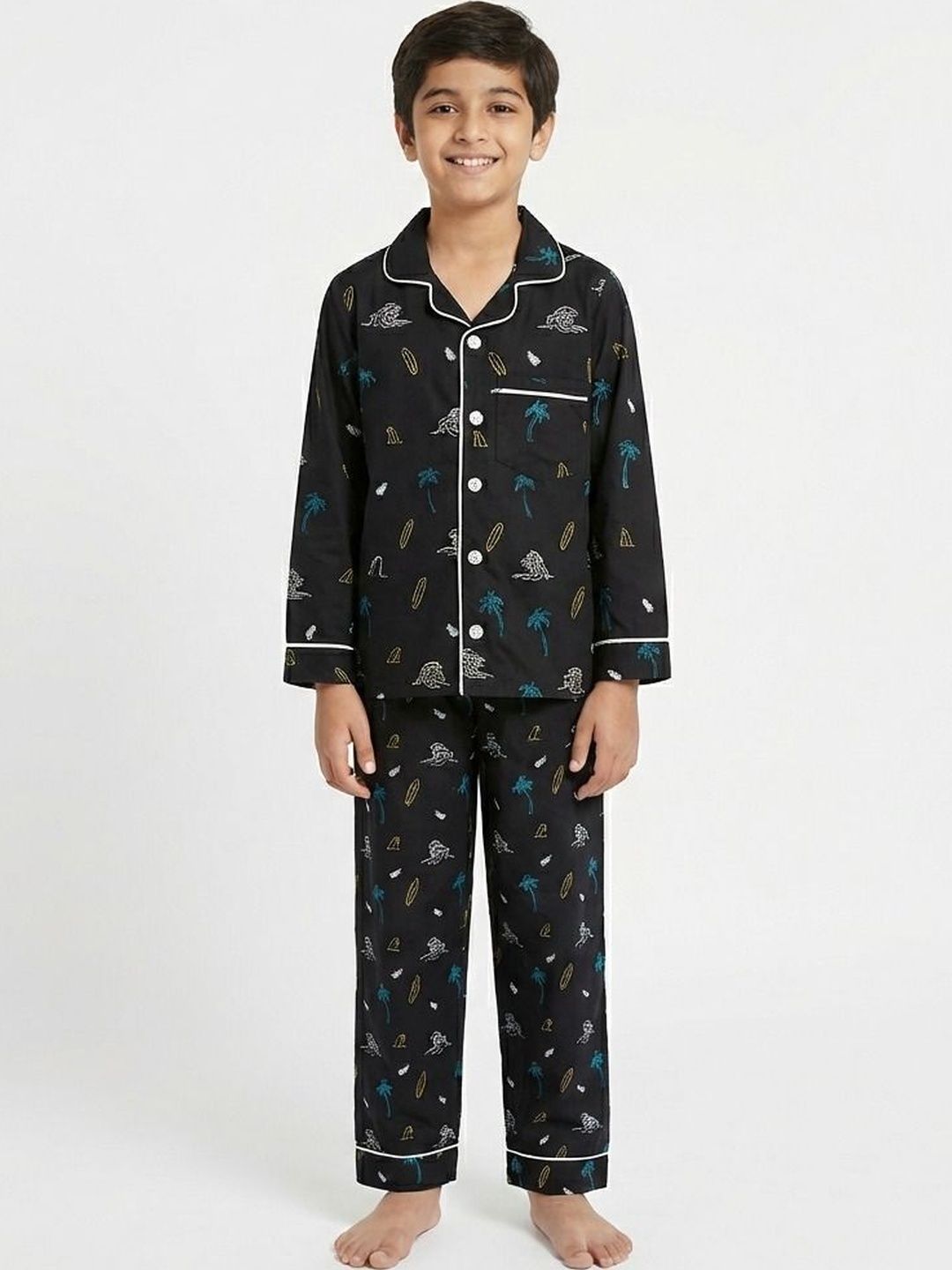 CLLING Unisex Kids Printed Long Sleeves Nightdress-image-37