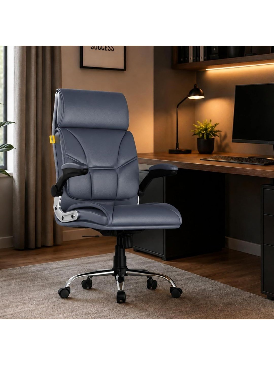 FUGO Grey & Black Engineered Wood Adjustable Seat Height Study Arm Chair-picture-35
