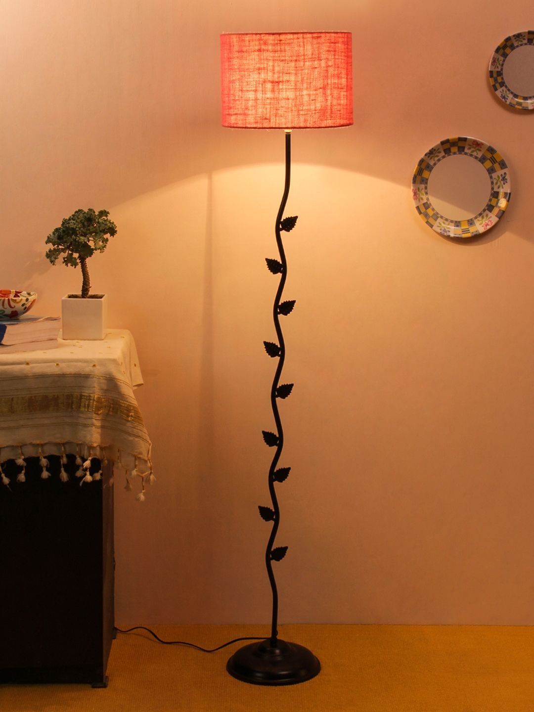 Myntra Elegant Homes Pink & Black Leaf Floor Lamps-picture-14