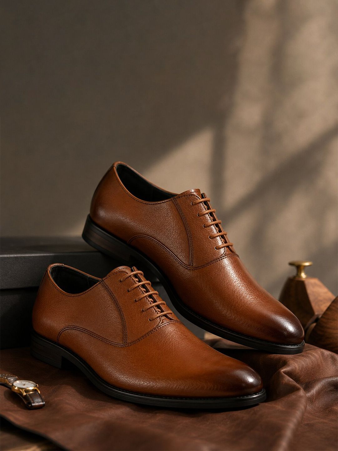 Provogue Men Textured Leather Pointed Toe Lace-Ups Formal Oxfords-picture-48