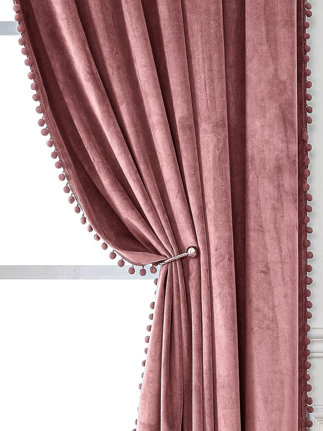 KNOTTING HOME Pink Set of 2 Embellished Room Darkening Door Curtain-picture-20