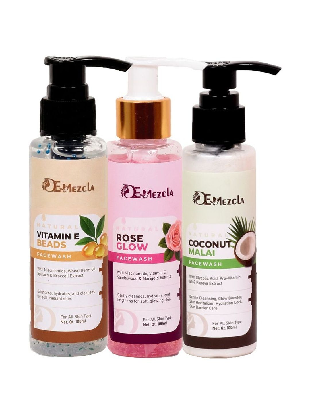 De mezcla Set Of 3 Rose Glow Coconut Malai & Vitamin E Facewash - 100 ml Each-image-22