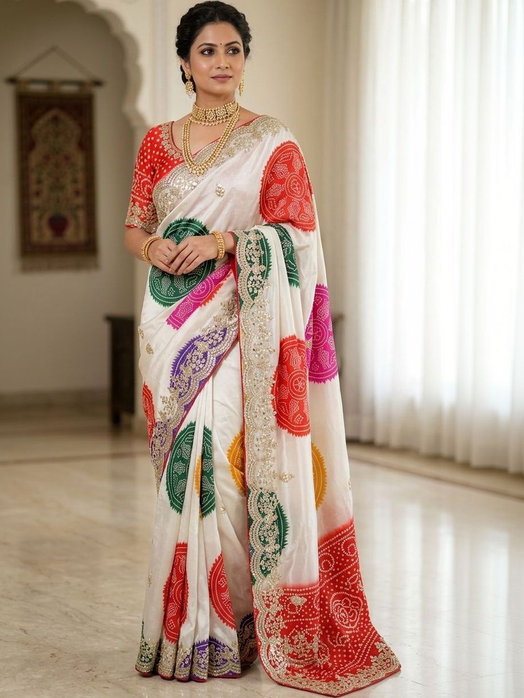 KALINI Bandhani Zari Silk Blend Designer Bandhani Saree-picture-36