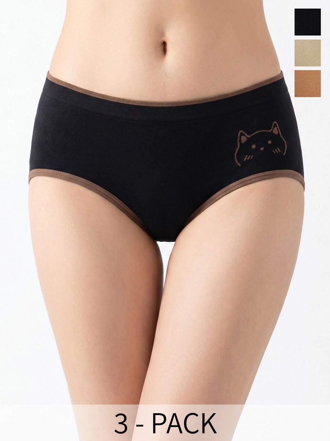 ETC Women Pack Of 3 Printed Assorted Cotton Basic Briefs-picture-13