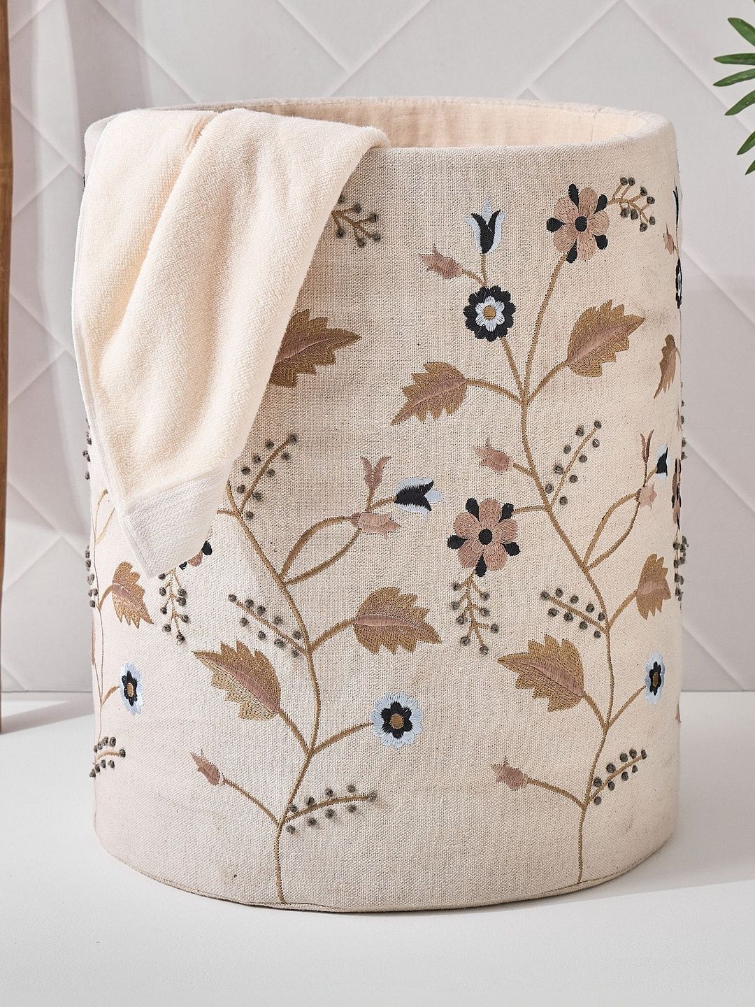 Home Centre Beige Embroidered Cotton Laundry Bag-image-38
