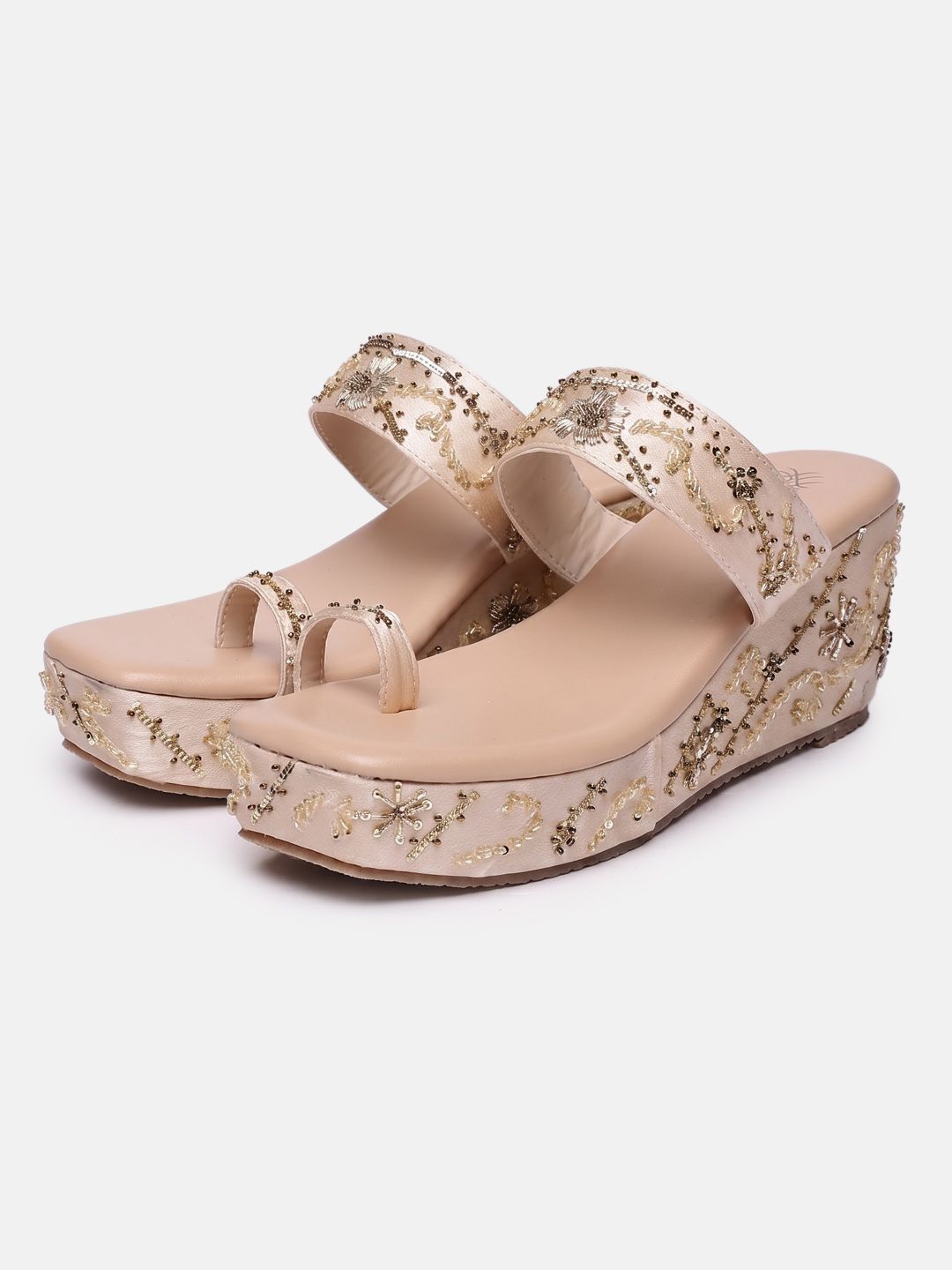 House of Pataudi Embellished One Toe Wedge Heels-image-29