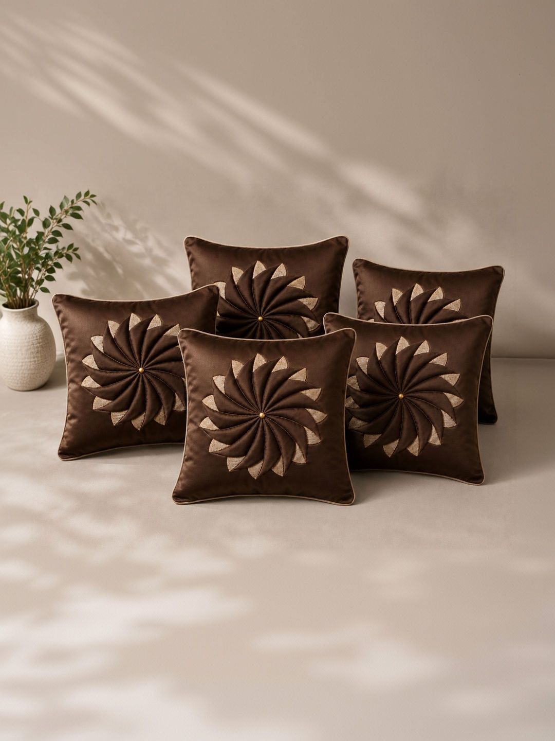 VORNEXA Brown Set of 5 Velvet Square Cushion Covers-picture-20
