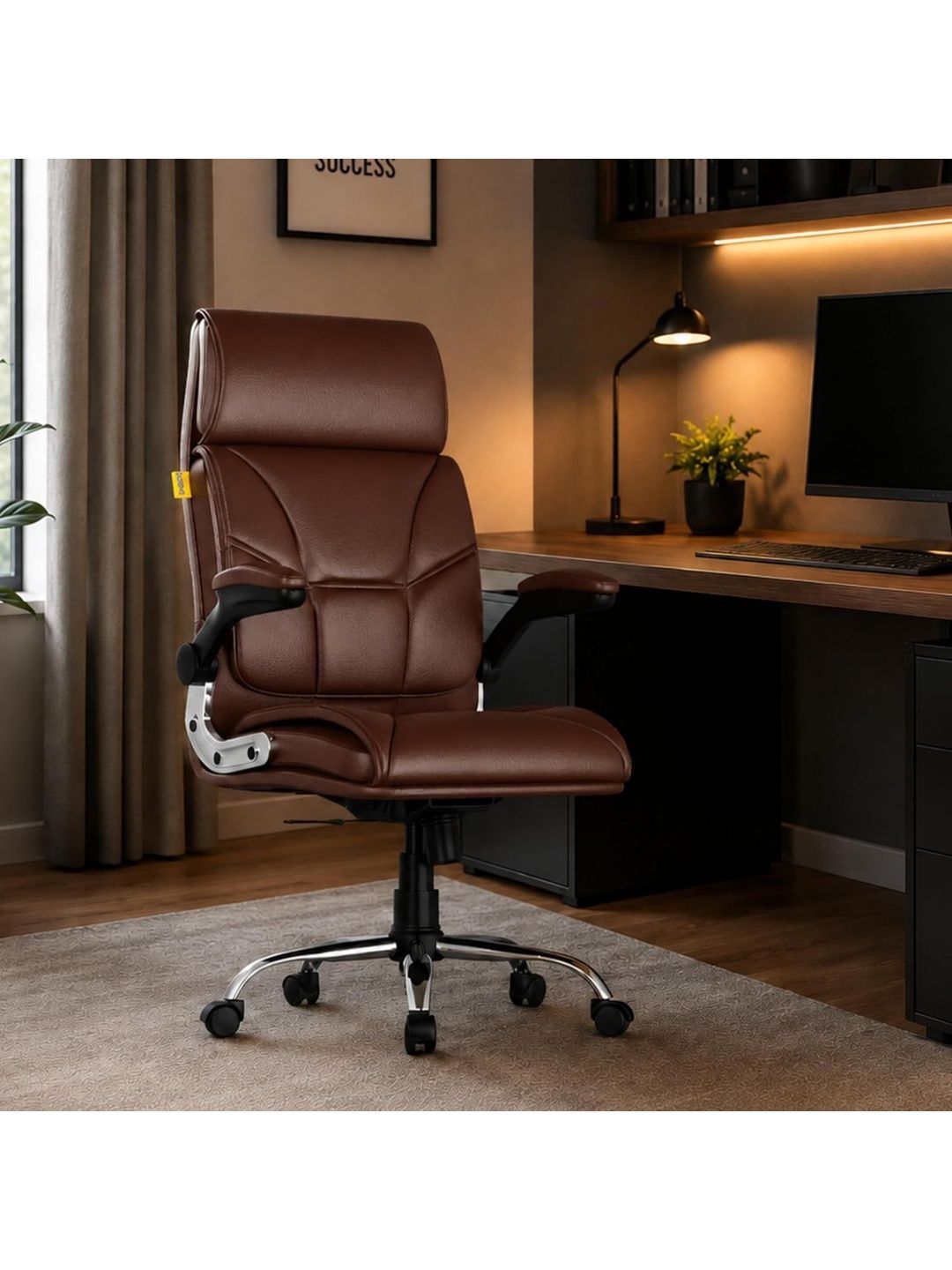 FUGO Brown Engineered Wood Adjustable Seat Height Study Arm Chair-picture-41