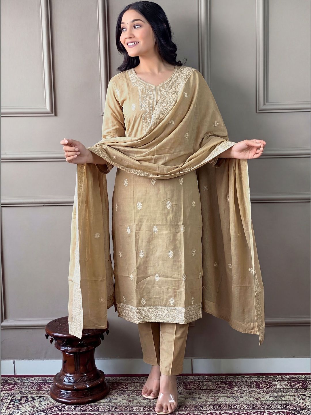 ANKHIR ERA Women Ethnic Motifs Embroidered Regular Thread Work Kurta with Trousers & With Dupatta-picture-28