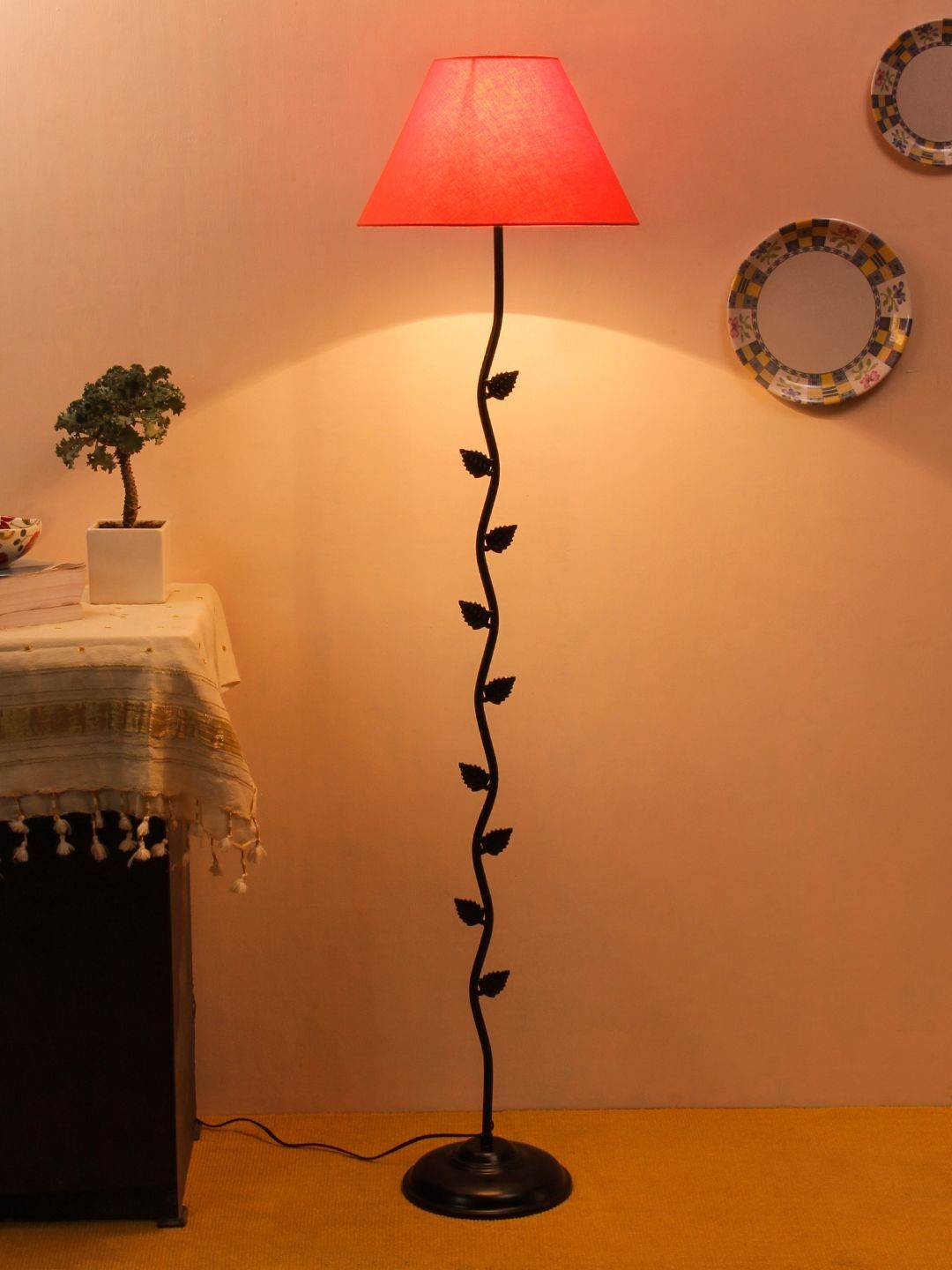 Myntra Elegant Homes Orange & Black Leaf Floor Lamps-image-37