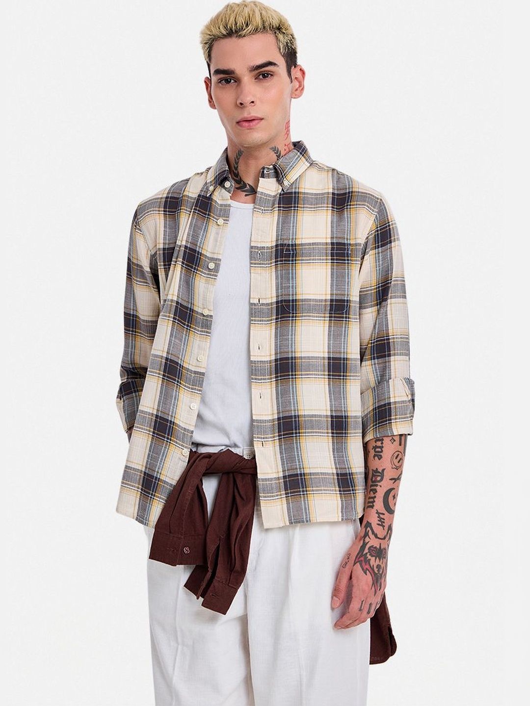 Snitch Men Tartan Checks Checked Casual Shirt