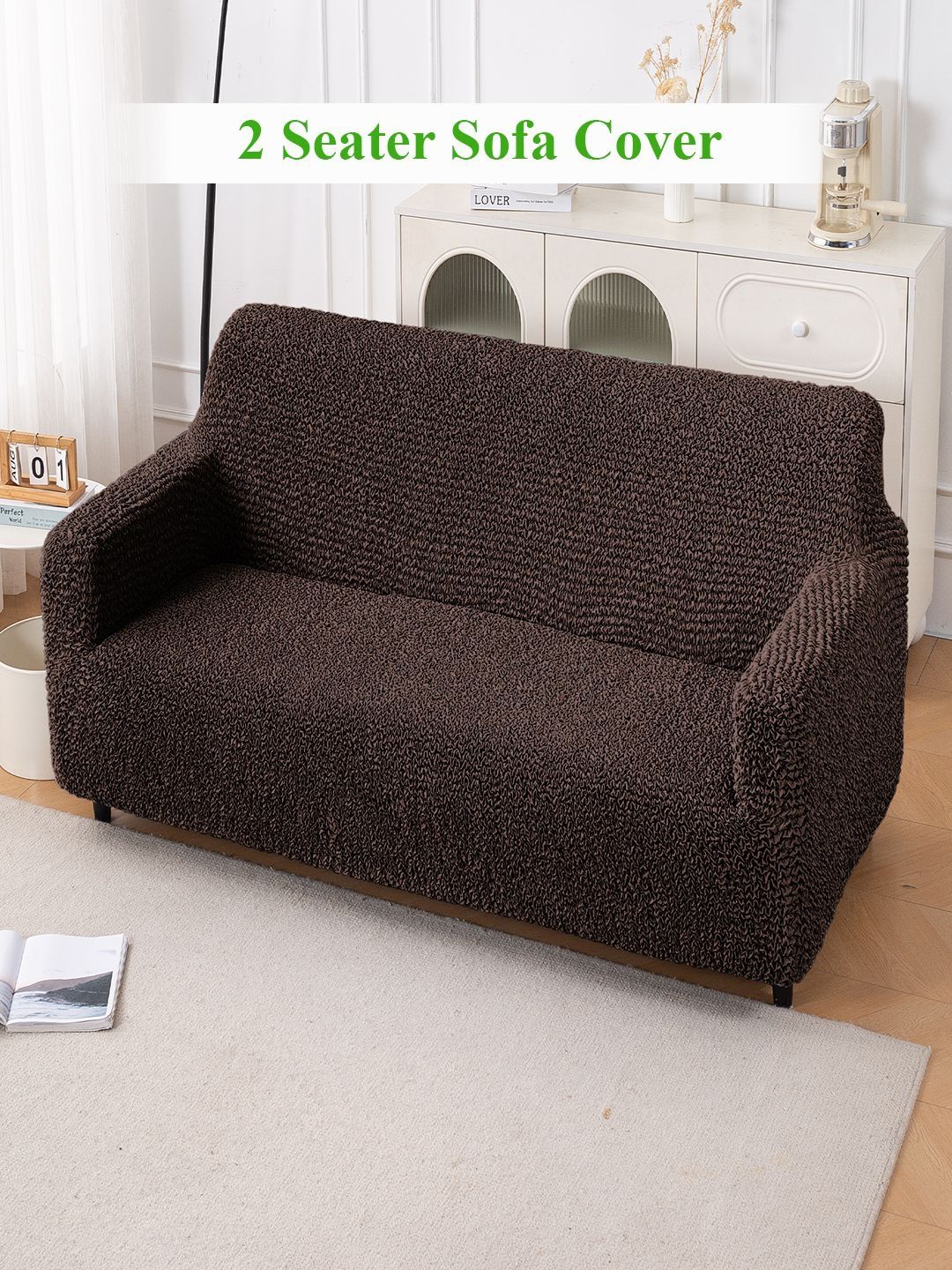 HOKIPO Chocolate Brown Italian Belissia Luxe 700 GSM Microfiber 2 Seater Sofa Cover-image-12