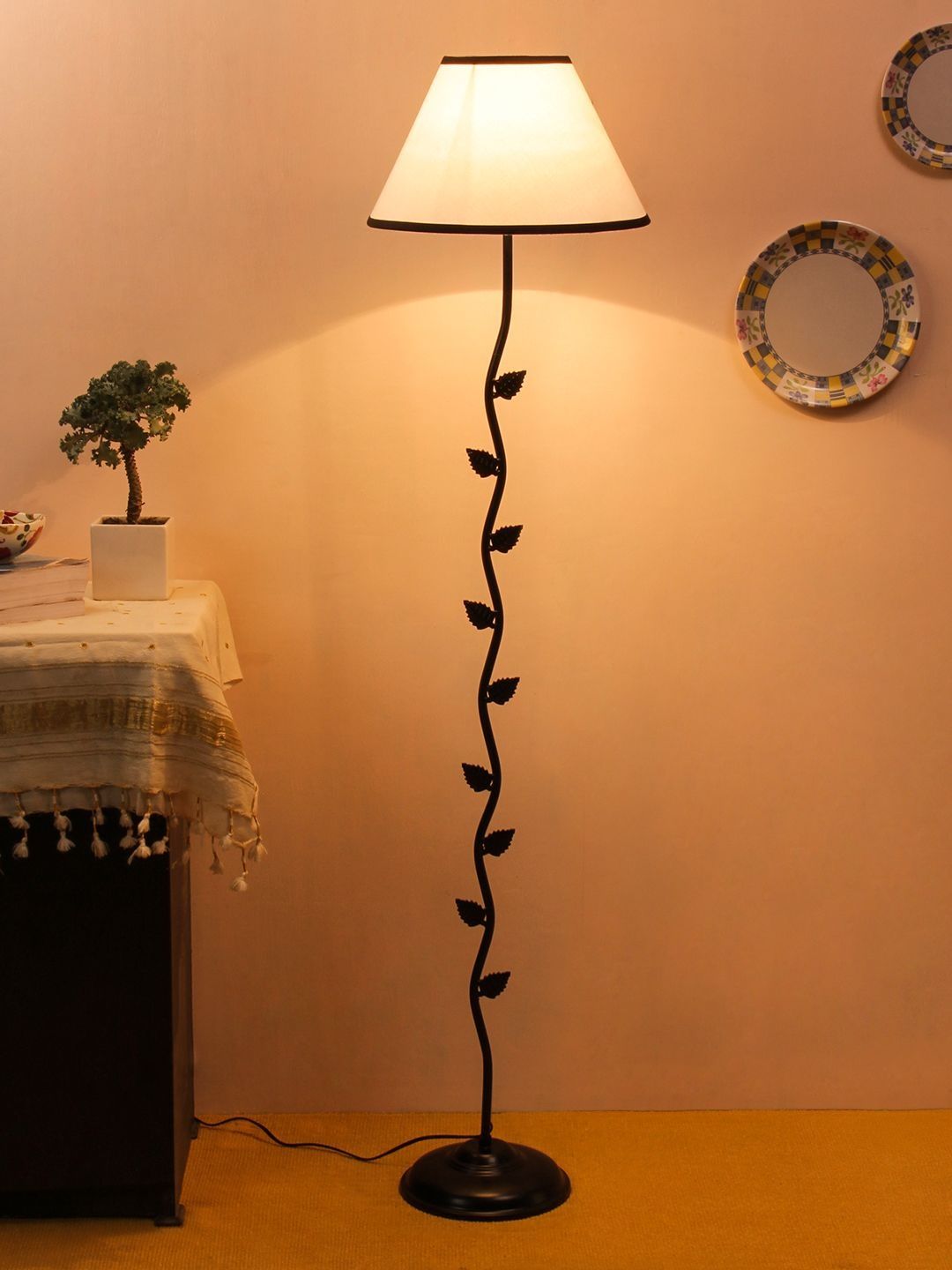 Myntra Elegant Homes White & Black Leaf Floor Lamps-picture-26
