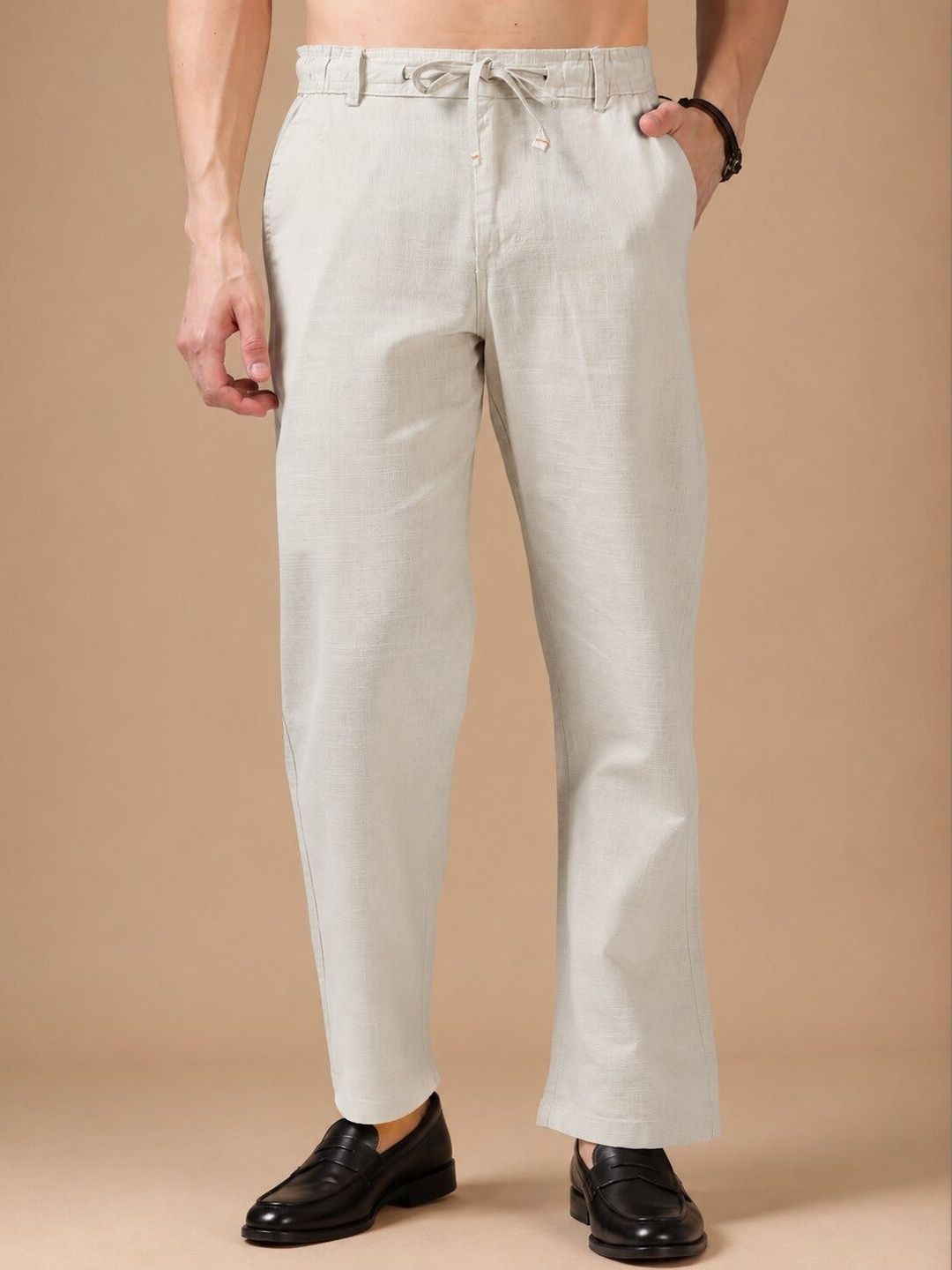 The Roadster Lifestyle Co. Men Linen Cream Relaxed-Fit Regular Trousers-picture-29