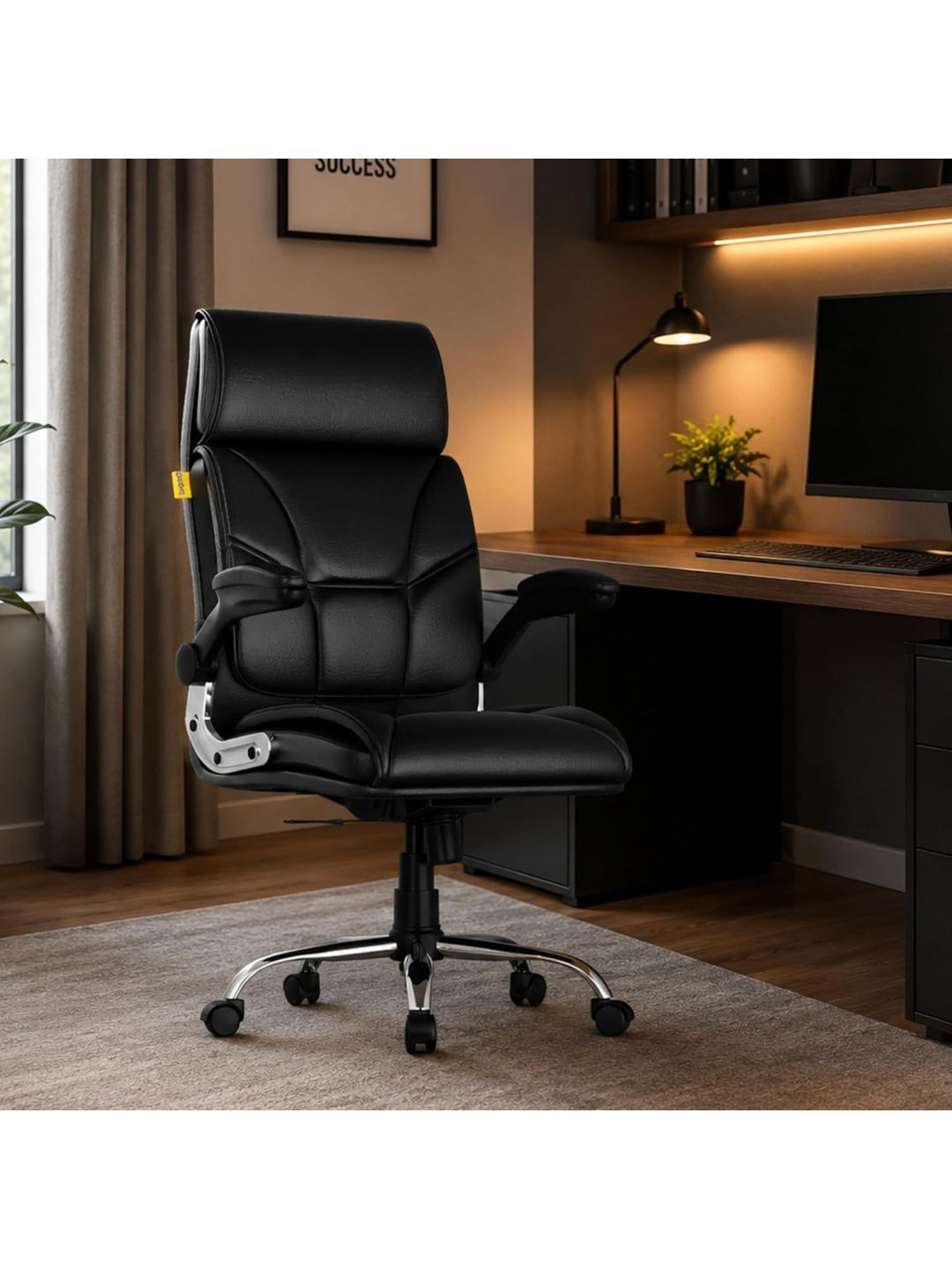 FUGO Black Engineered Wood Adjustable Seat Height Study Arm Chair-picture-31