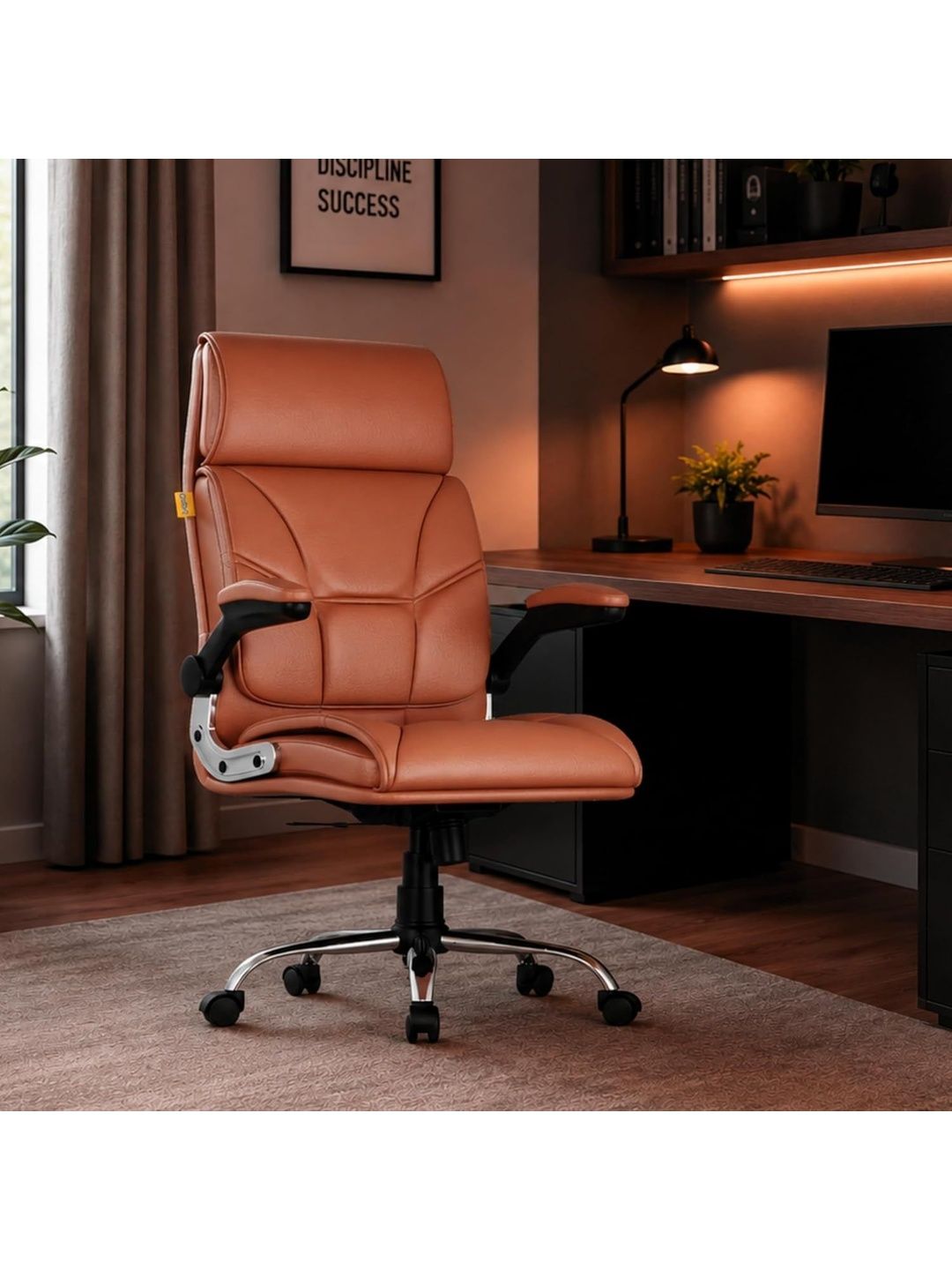 FUGO Tan Engineered Wood Adjustable Seat Height Study Arm Chair-picture-24