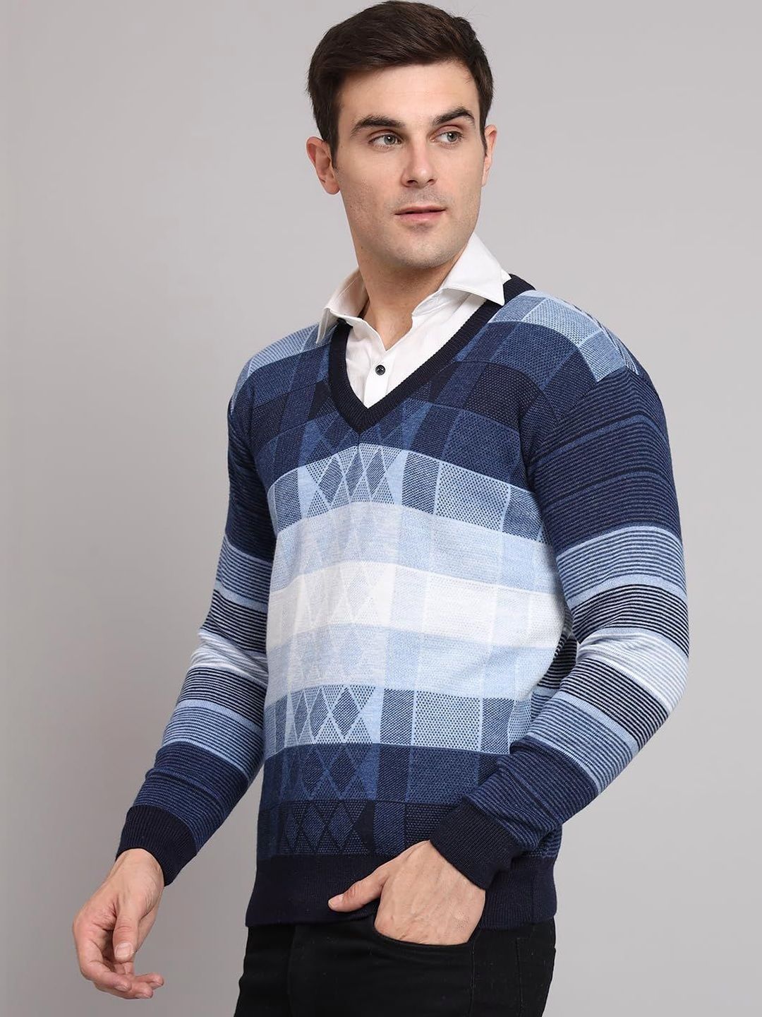eWools Men Checked Woollen Pullover-picture-40