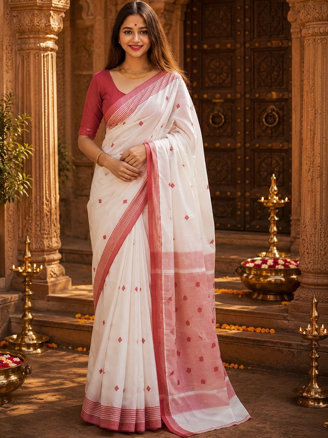 BerMondsey Woven Design Cotton Silk Kanjivaram Saree With Blouse Piece-picture-43