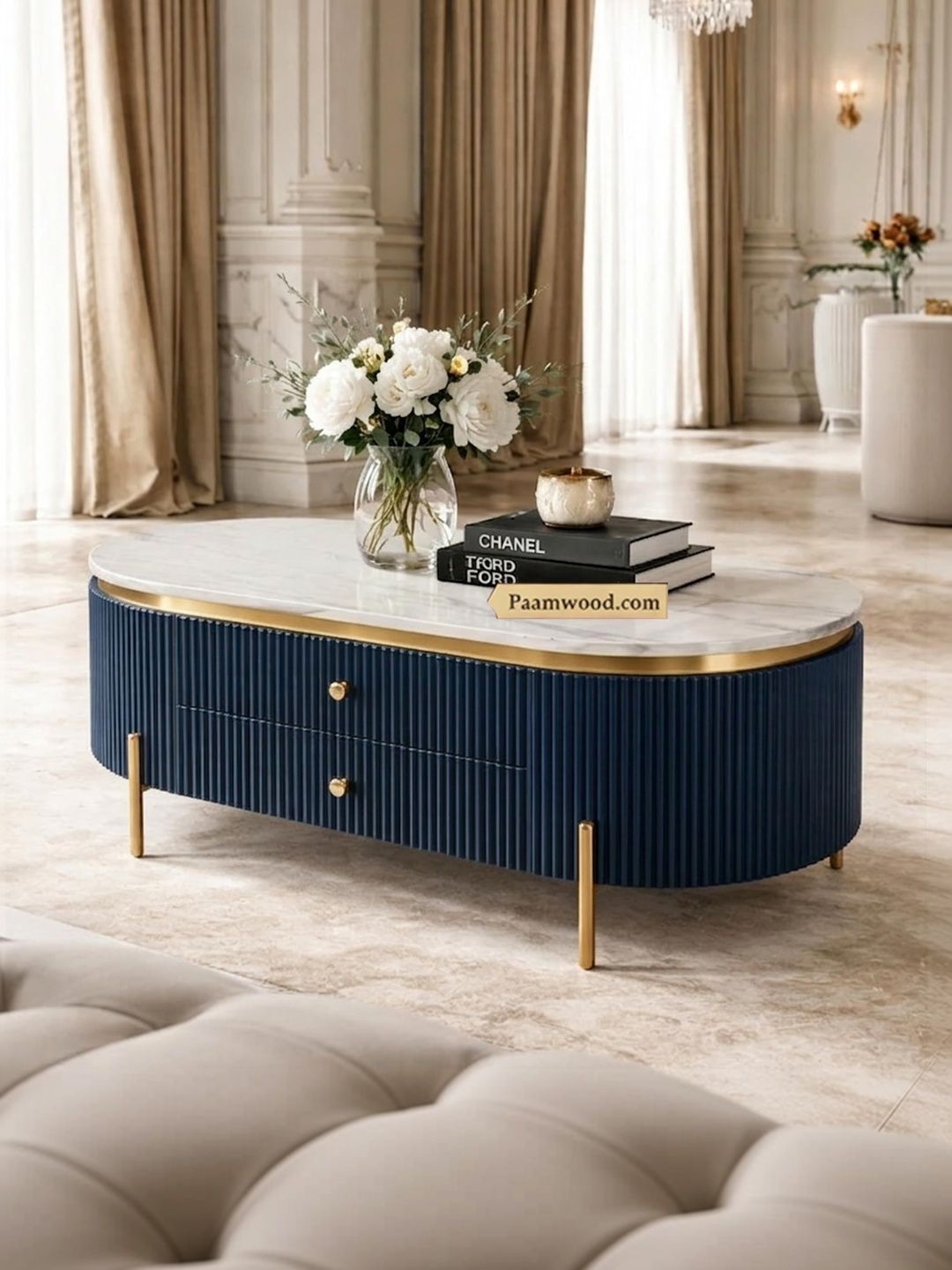PAAM WOOD Blue Natural Stone Oval Coffee Table-image-43