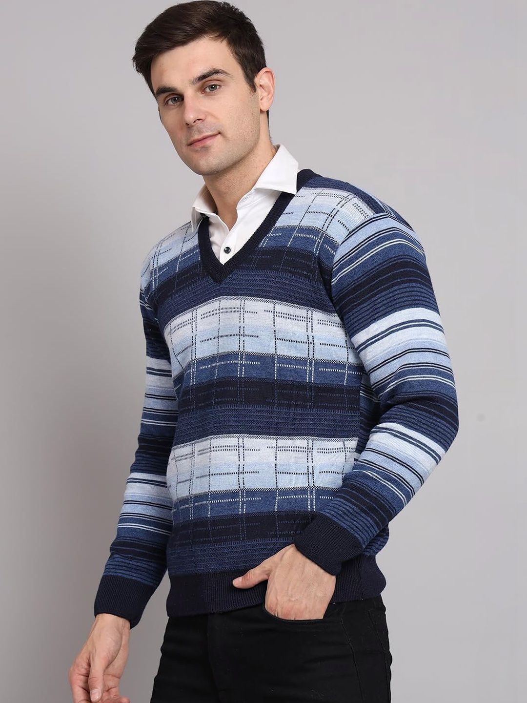 eWools Men Checked Woollen Pullover-picture-32