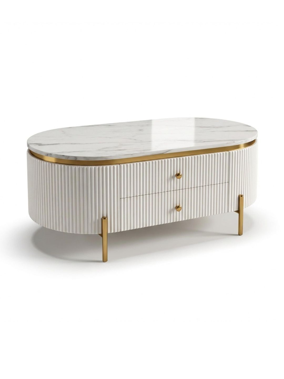 PAAM WOOD White Stone Oval Coffee Table-image-1