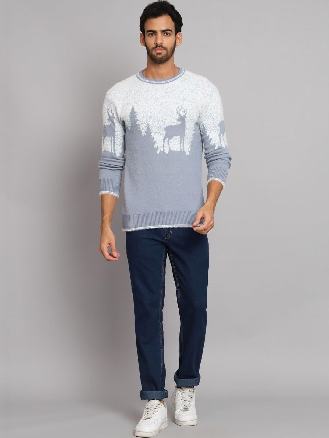 eWools Men Printed Woollen Pullover with Fuzzy Detail-picture-13